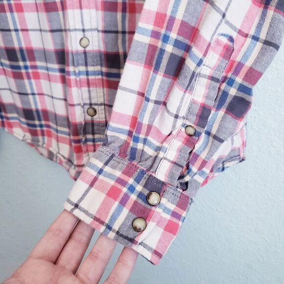 Jachs Girlfriend Blue and Red Plaid Snap Buttondown Cotton Flannel - Picture 3 of 7